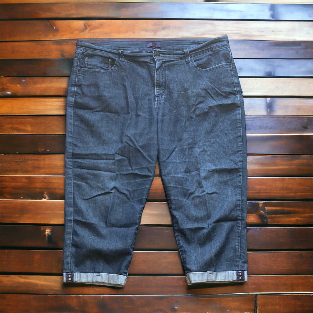 Dark Gray Cuffed Hem Jeans Size 18W Cotton Spandex Women's Denim Pants 0383